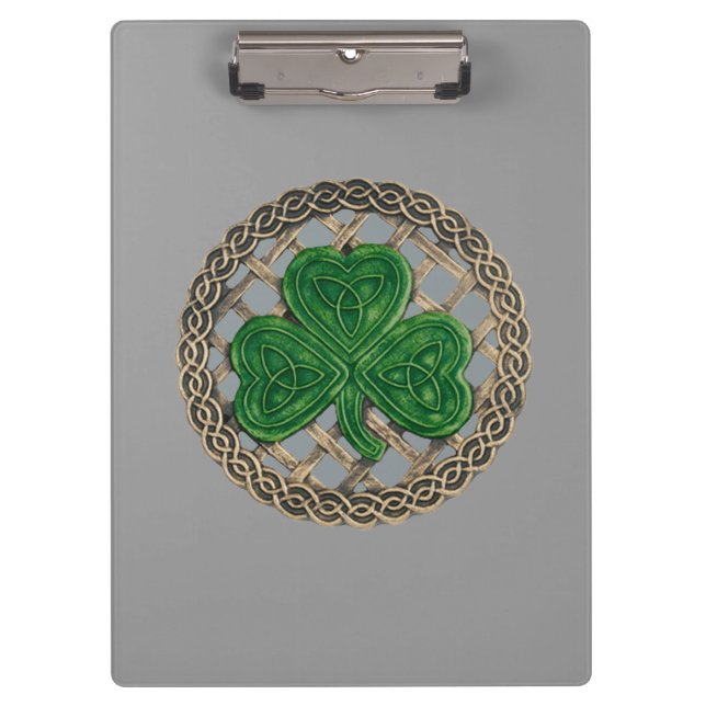 Grey Shamrock On Celtic Knots Clipboard (Front)