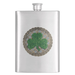 Grey Shamrock On Celtic Knots Flask