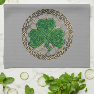 Grey Shamrock On Celtic Knots Kitchen Towel