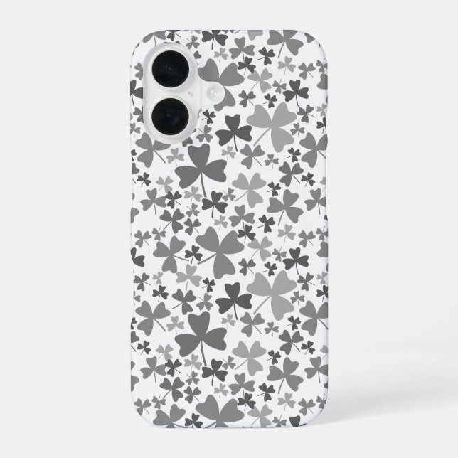 Grey Shamrocks iPhone 16 Case (Back)