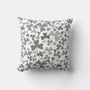 Grey Shamrocks Throw Pillow