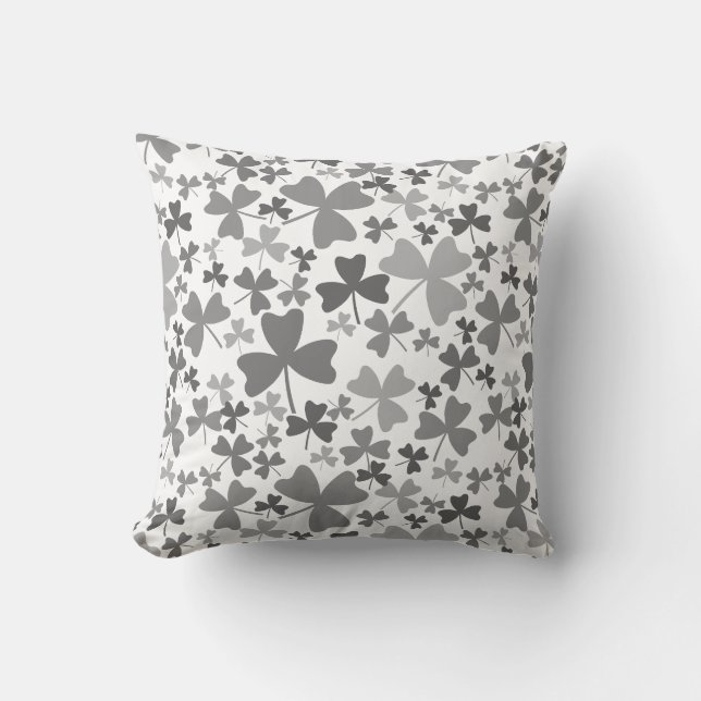 Grey Shamrocks Throw Pillow (Front)