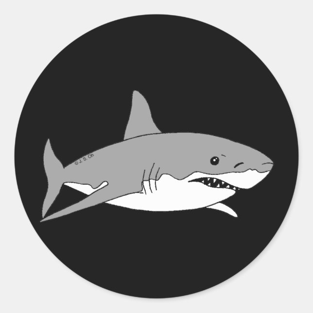 Grey shark classic round sticker (Front)