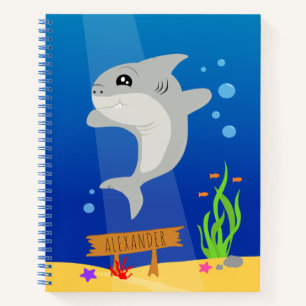 Grey Shark Kids Under the Sea Cartoon Notebook