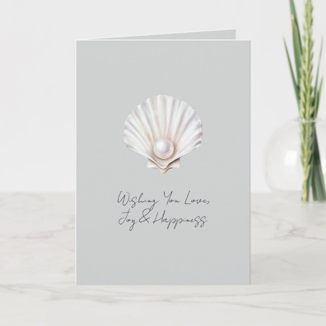 Grey Shell White Pearl Bridal Shower Card (Front)