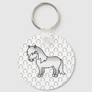 Grey Shetland Pony Cute Cartoon Illustration Keychain