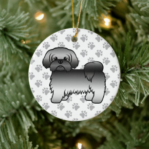 Grey Shih Tzu Cute Cartoon Dog Illustration Ceramic Ornament
