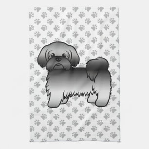 Grey Shih Tzu Cute Cartoon Dog Illustration Kitchen Towel
