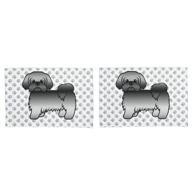 Grey Shih Tzu Cute Cartoon Dog Illustration Pillowcase (Front-Set)