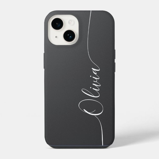 Grey Shimmer Elegant Calligraphy Script Name iPhone Case (Back)