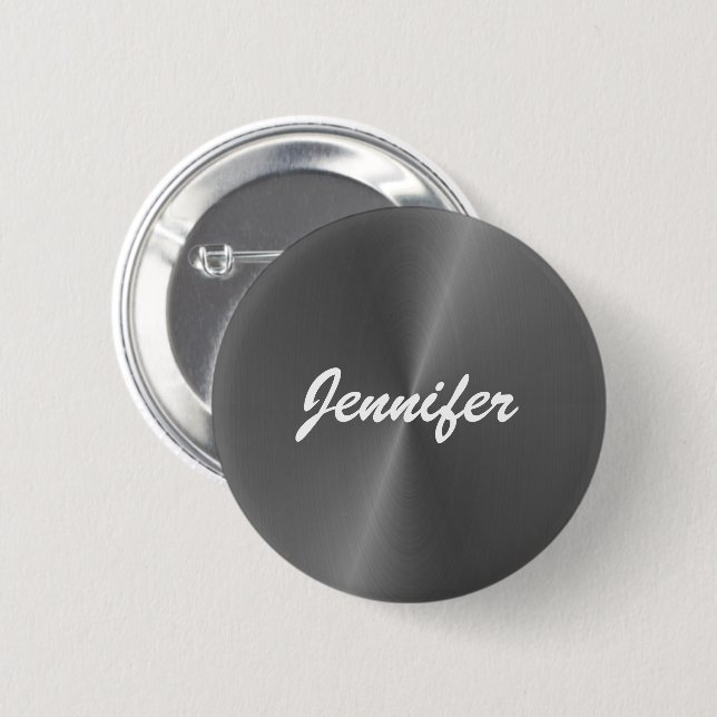 Grey shiny faux metal custom name 2 inch round button (Front & Back)