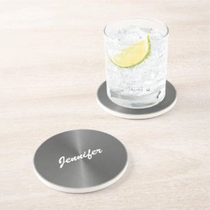 Grey shiny faux metal custom name coaster
