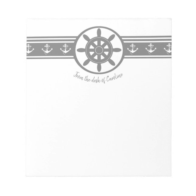 Grey Ships Wheel Personalized Notepad (Front)
