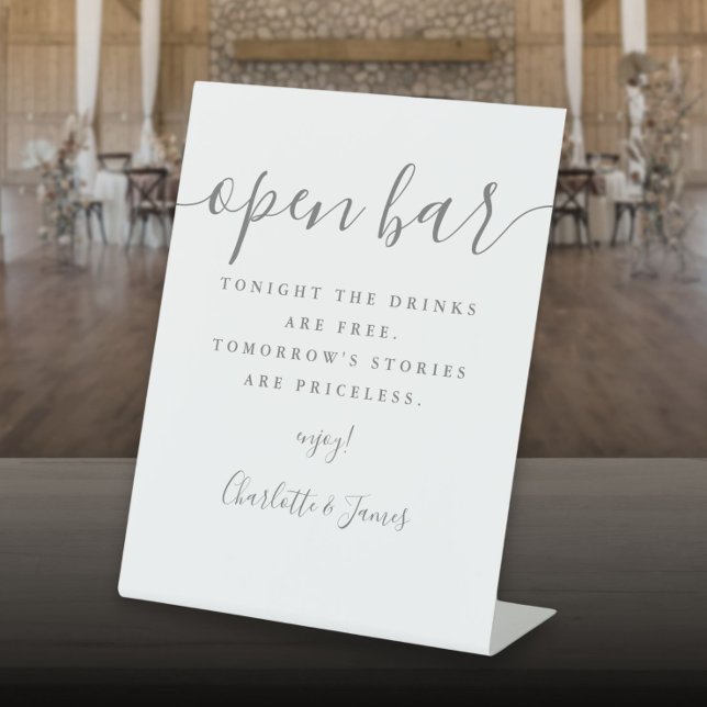 Grey Signature Script Open Bar Pedestal Sign (Gray Signature Script Open Bar Pedestal Sign)