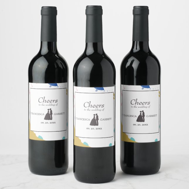 Grey Silhouette on Colourful Background Wine Label (Bottles)