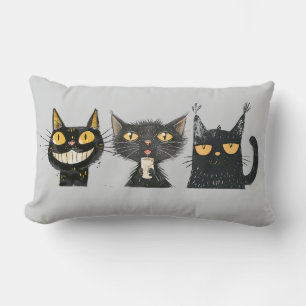 Grey Silly Cat Trio Lumbar Pillow