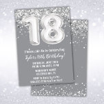Grey Silver 18th Birthday Party Invitation<br><div class="desc">Grey Silver 18th Birthday Party invitation 18 birthday invitation for a boy or girl with modern script writing and fun foil balloons.</div>