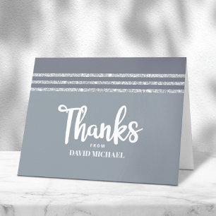 Grey Silver Bar Mitzvah Tallit Modern Bold Script Thank You Card