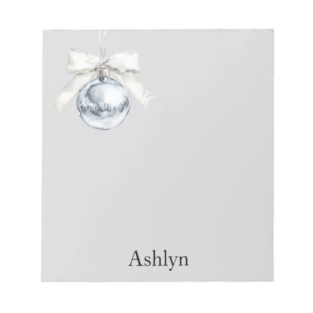 Grey Silver Bow Ornament Christmas Notepad (Front)