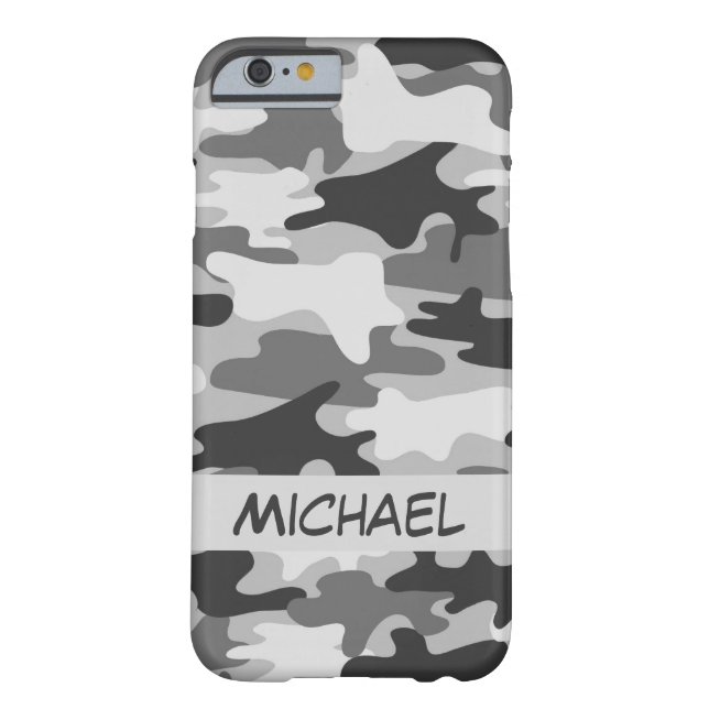 Grey Silver Camo Camouflage Personalized Name Case-Mate iPhone Case (Back)