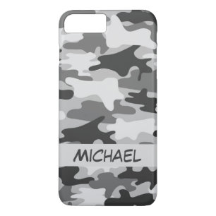 Grey Silver Camo Camouflage Personalized Name iPhone 8 Plus/7 Plus Case