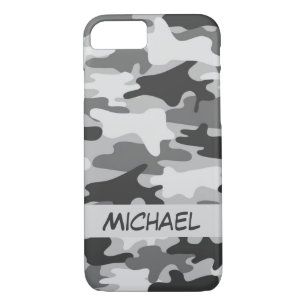 Grey Silver Camo Camouflage Personalized Name Case-Mate iPhone Case