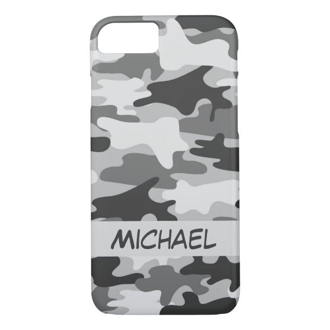 Grey Silver Camo Camouflage Personalized Name Case-Mate iPhone Case (Back)