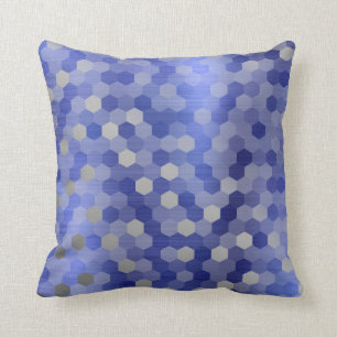 Grey Silver Cobalt Sapphire Blue Hexagon Geometry Throw Pillow