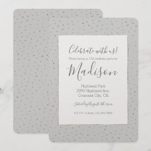Grey Silver Confetti Birthday Invitation