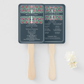 Grey Silver Floral Sword Royal Wedding Program Hand Fan
