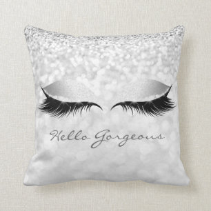 Grey Silver Girly Makeup Lashes Hello Gorgeous Throw Pillow