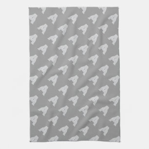 Grey Silver Glitter Letter A Kitchen Towel