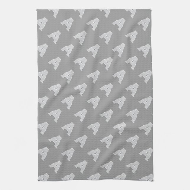 Grey Silver Glitter Letter A Kitchen Towel (Vertical)
