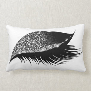 Grey Silver Glitter Sleep Makeup Eyes Lash White Lumbar Pillow