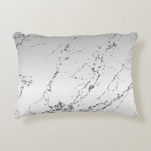 Grey Silver Glitzy Faux Glitter Accent Pillow (Front)