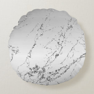 Grey Silver Glitzy Faux Glitter Round Pillow