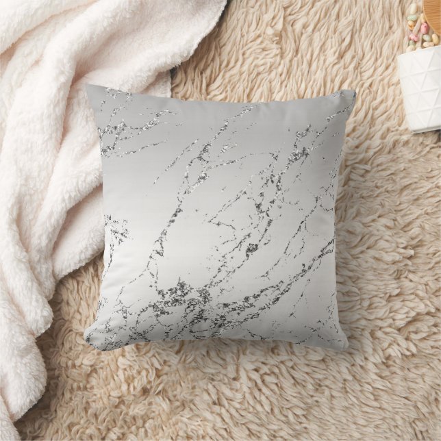 Grey Silver Glitzy Faux Glitter Throw Pillow (Blanket)