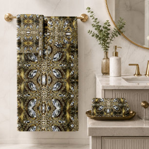 grey silver gold and black art deco pattern bath towel set