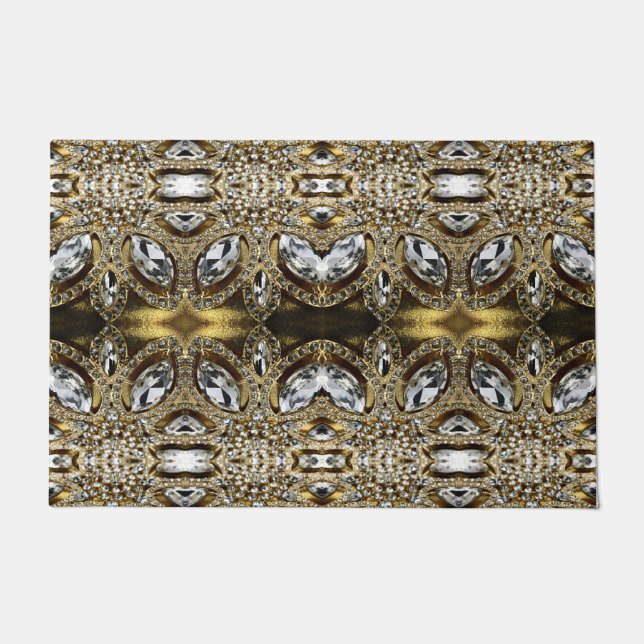 grey silver gold and black art deco pattern doormat (Front)