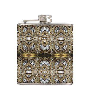 grey silver gold and black art deco pattern hip flask