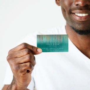 Grey Silver Gold Metallic Mint Matrix Cyber Rain Business Card