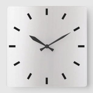 Grey Silver Graphite Ombre Minimal Black Square Wall Clock