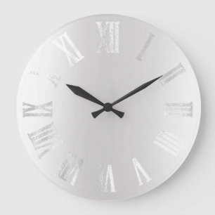 Grey Silver Grey Black Metal Minimal Roman Numbers Large Clock