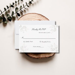 Grey Silver Leaves Minimalist Wedding RSVP Card