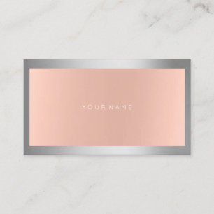 Grey Silver Metallic Frame Minimal Pink Blush Skin Business Card