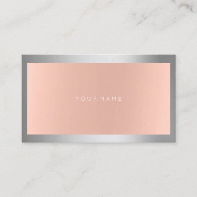 Grey Silver Metallic Frame Minimal Pink Blush Skin Business Card (Front)