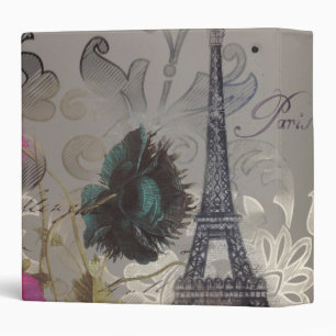 grey silver modern floral paris eiffel tower binder