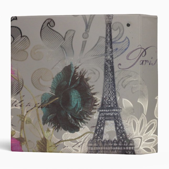 grey silver modern floral paris eiffel tower binder (Back/Spine)
