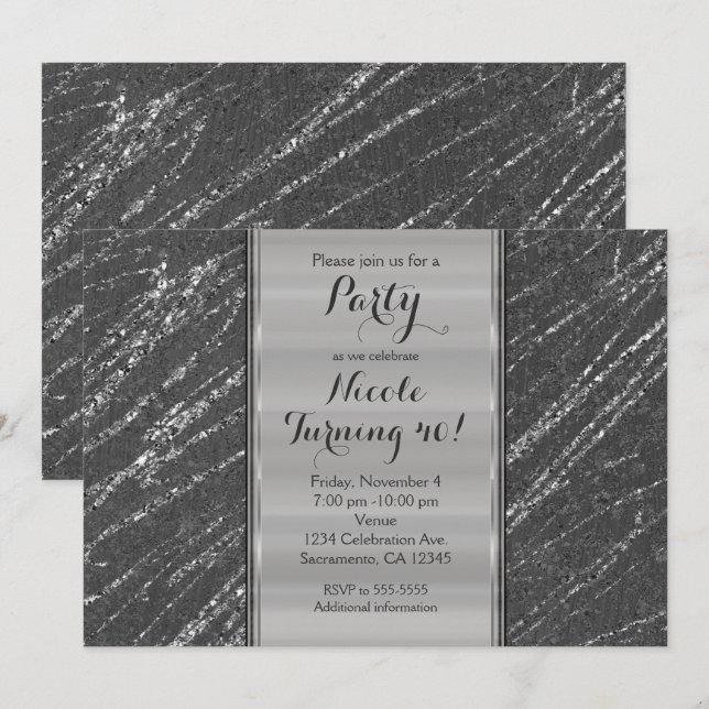 Grey & Silver Modern Glam Marble Stripe Invitation (Front/Back)