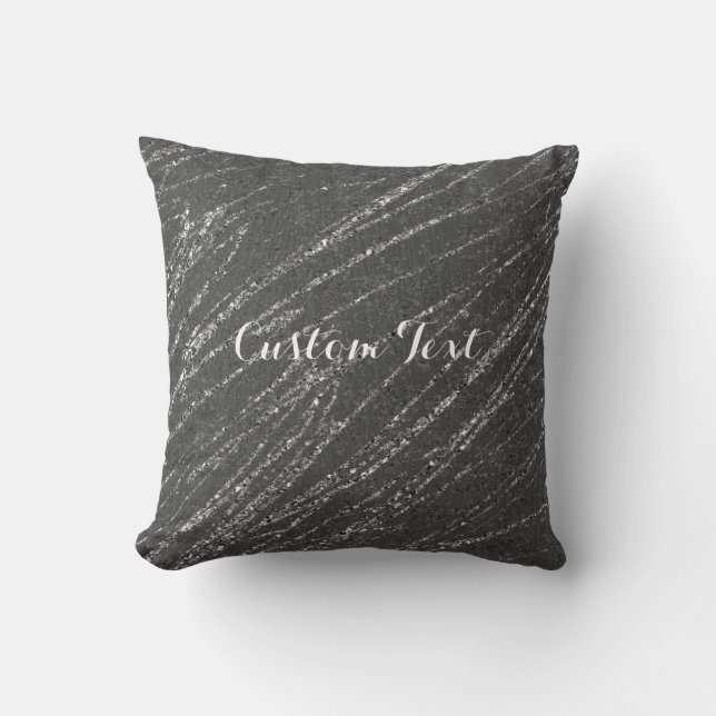 Grey & Silver Modern Glam Marble Stripe Throw Pillow (Front)